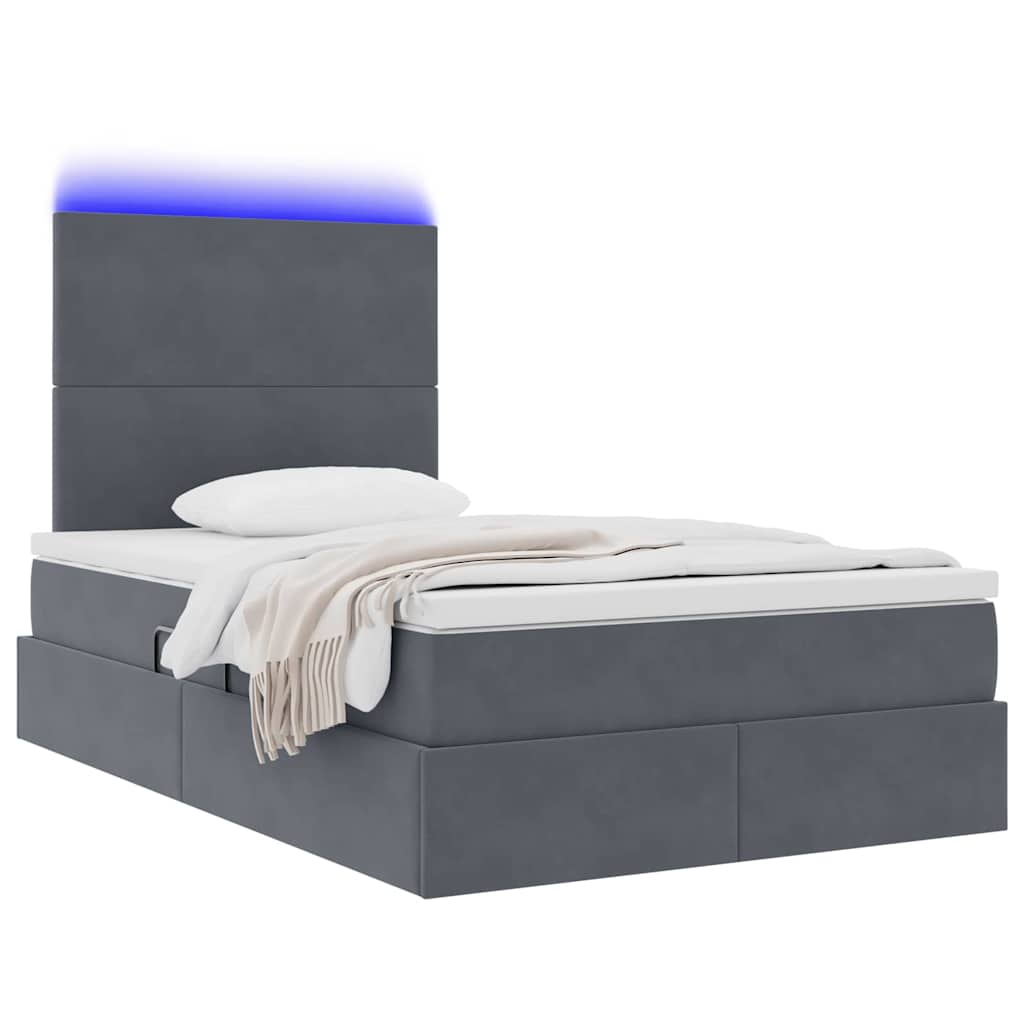 vidaXL LED Κρεβάτι αποθήκευσης με στρώμα Σκούρο Γκρι 120 x 190 cm