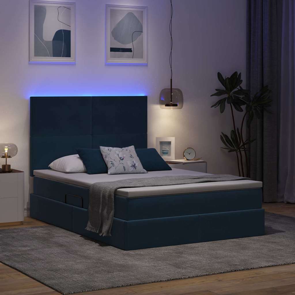 vidaXL LED Κρεβάτι αποθήκευσης με στρώμα Σκούρο Μπλε 140 x 200 cm