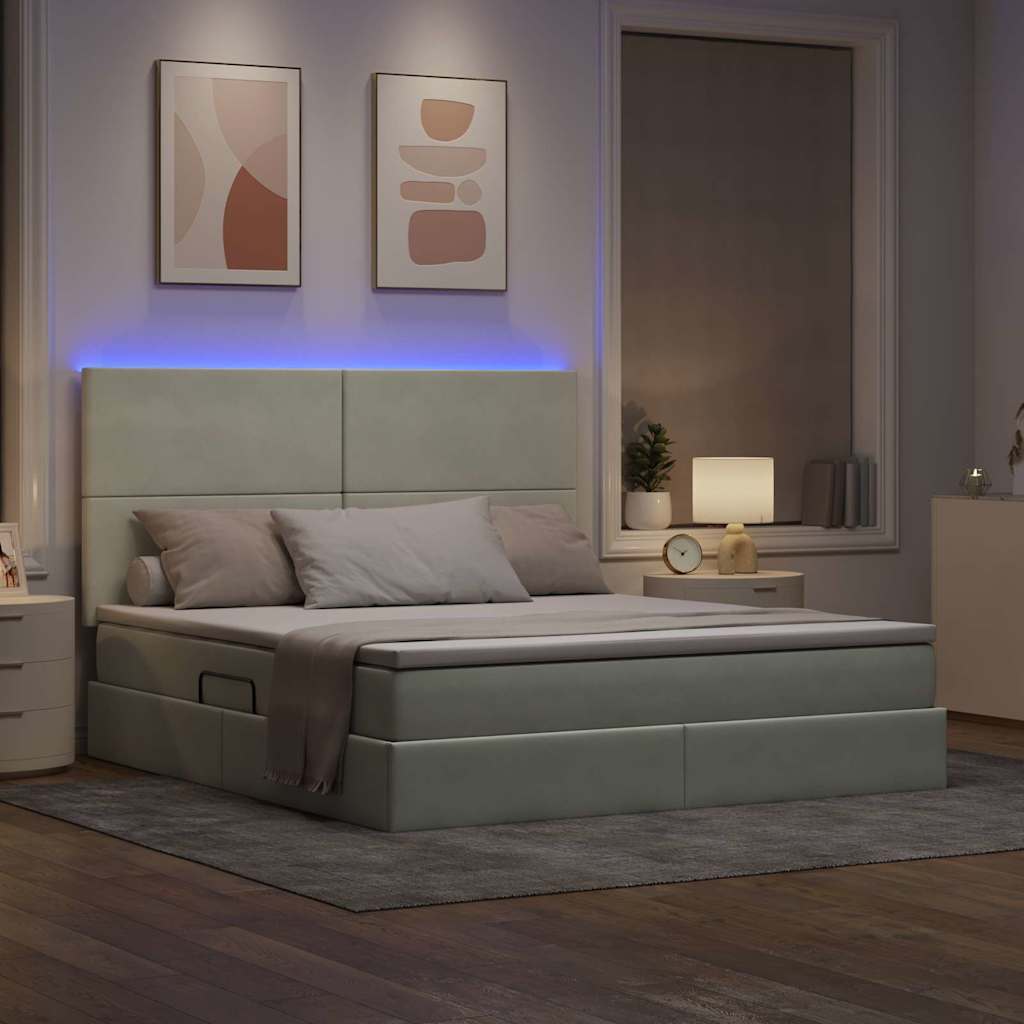 vidaXL Κρεβάτι με αποθηκευτικό χώρο και LED Ανοιχτό γκρι 160 x 200 cm