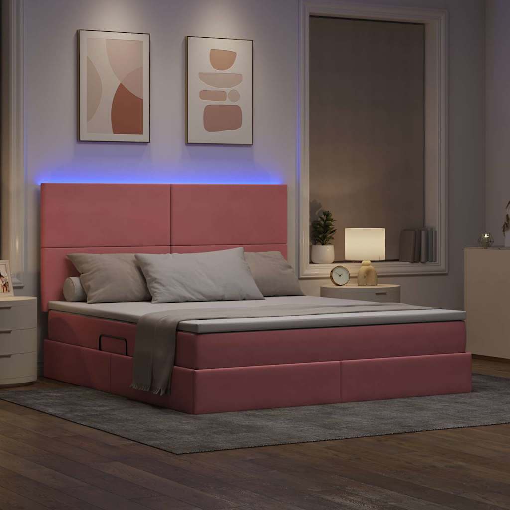 vidaXL Κρεβάτι με αποθηκευτικό χώρο και LED Ροζ 180 x 200 cm Βελούδο