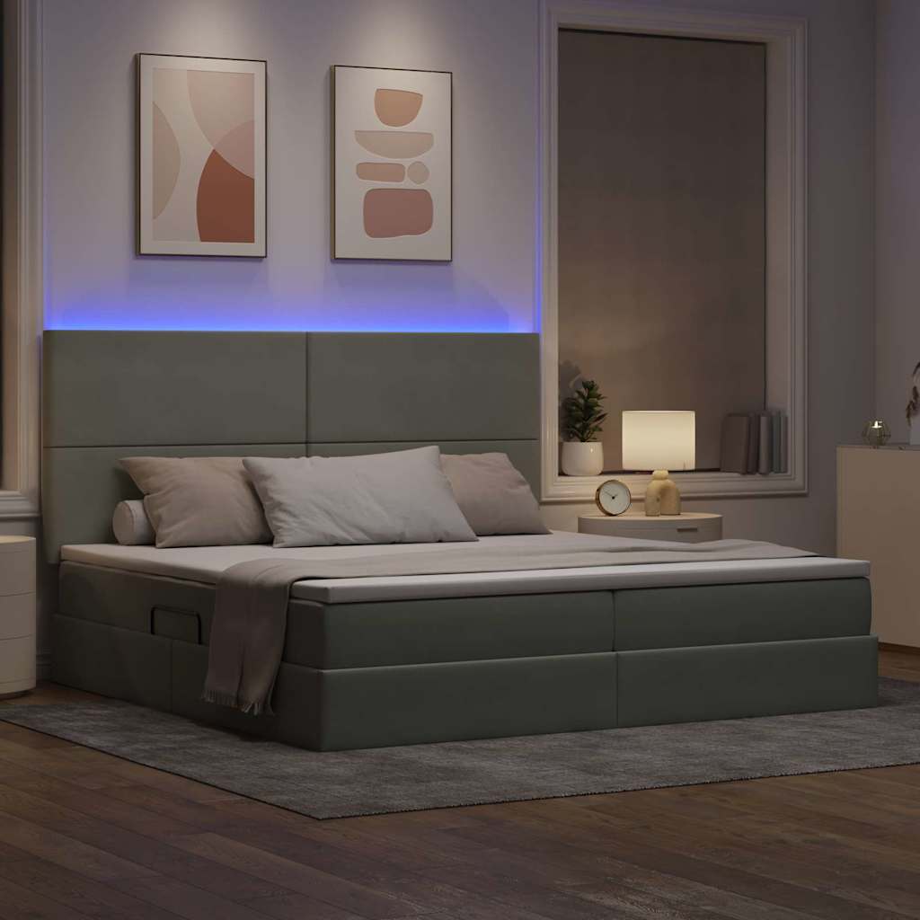 vidaXL LED Κρεβάτι αποθήκευσης με στρώμα Ανοιχτό γκρι 200 x 200 cm
