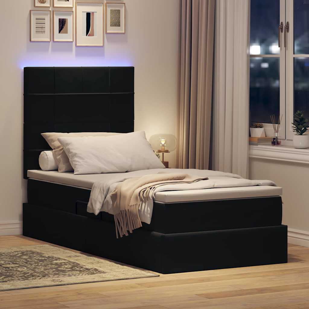 vidaXL Κρεβάτι με αποθηκευτικό χώρο και LED Μαύρο 100 x 200 cm Βελούδο