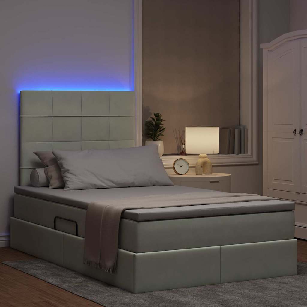 vidaXL LED Κρεβάτι αποθήκευσης με στρώμα Ανοιχτό γκρι 120 x 190 cm