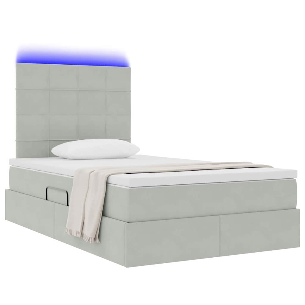 vidaXL LED Κρεβάτι αποθήκευσης με στρώμα Ανοιχτό γκρι 120 x 190 cm