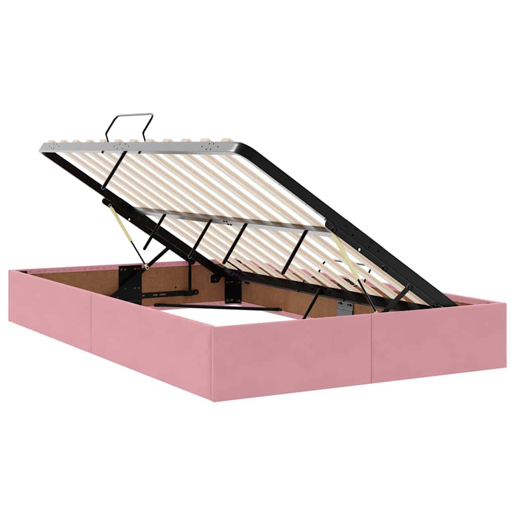 vidaXL Κρεβάτι με αποθηκευτικό χώρο και LED Ροζ 120 x 200 cm Βελούδο