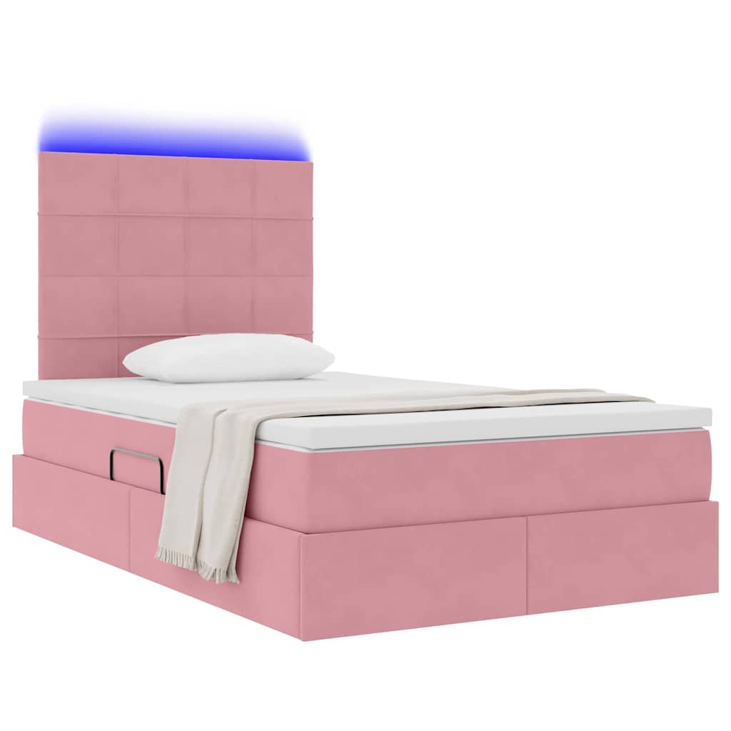 vidaXL Κρεβάτι με αποθηκευτικό χώρο και LED Ροζ 120 x 200 cm Βελούδο