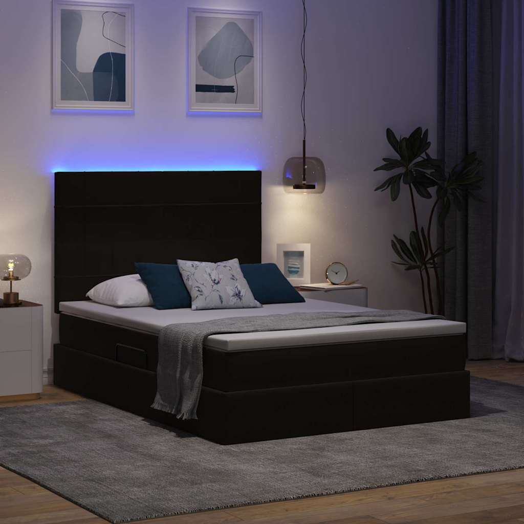 vidaXL Κρεβάτι με αποθηκευτικό χώρο και LED Μαύρο 140 x 190 cm Βελούδο