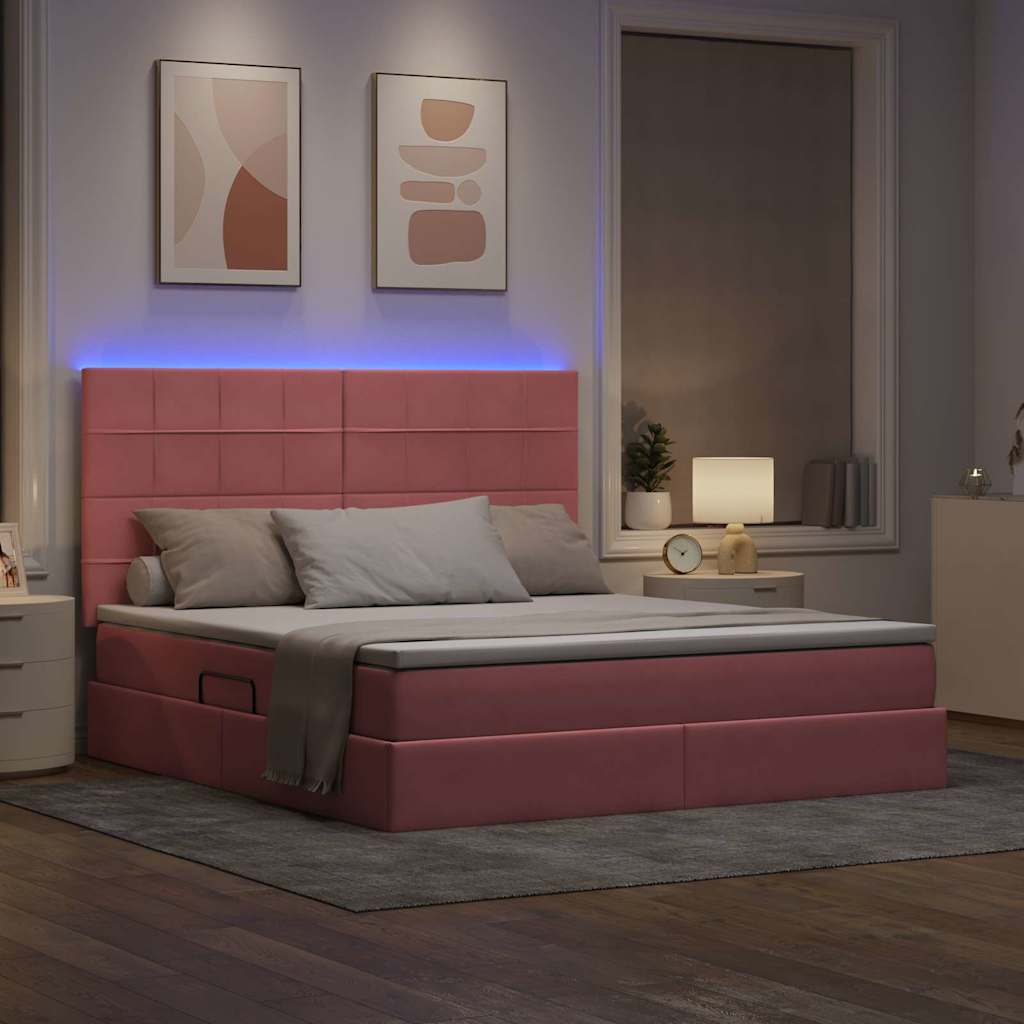 vidaXL Κρεβάτι με αποθηκευτικό χώρο και LED Ροζ 160 x 200 cm Βελούδο