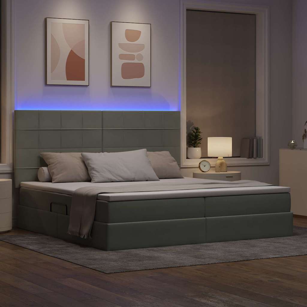 vidaXL LED Κρεβάτι αποθήκευσης με στρώμα Ανοιχτό γκρι 200 x 200 cm