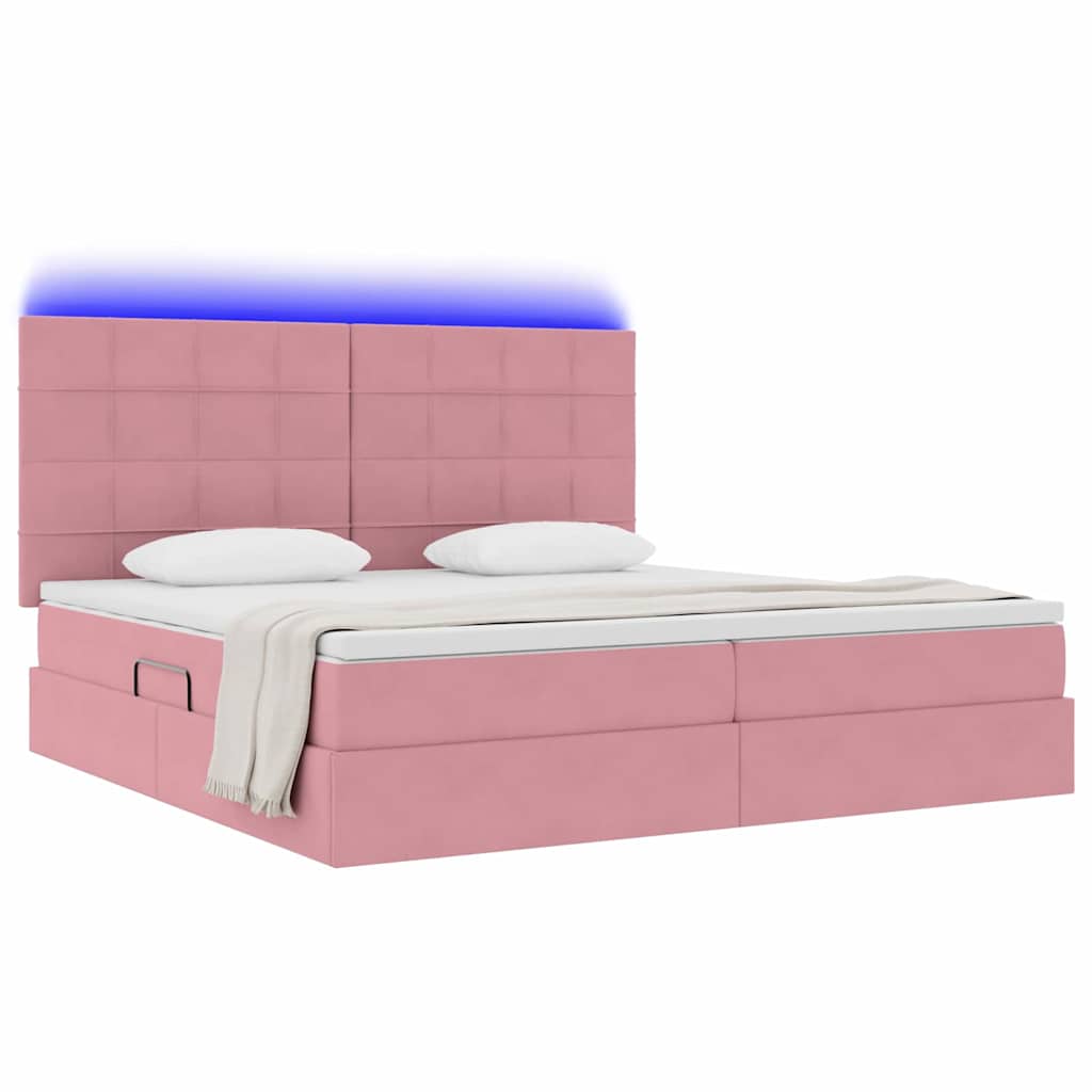 vidaXL LED Κρεβάτι αποθήκευσης με στρώμα Ροζ 200 x 200 cm Βελούδο