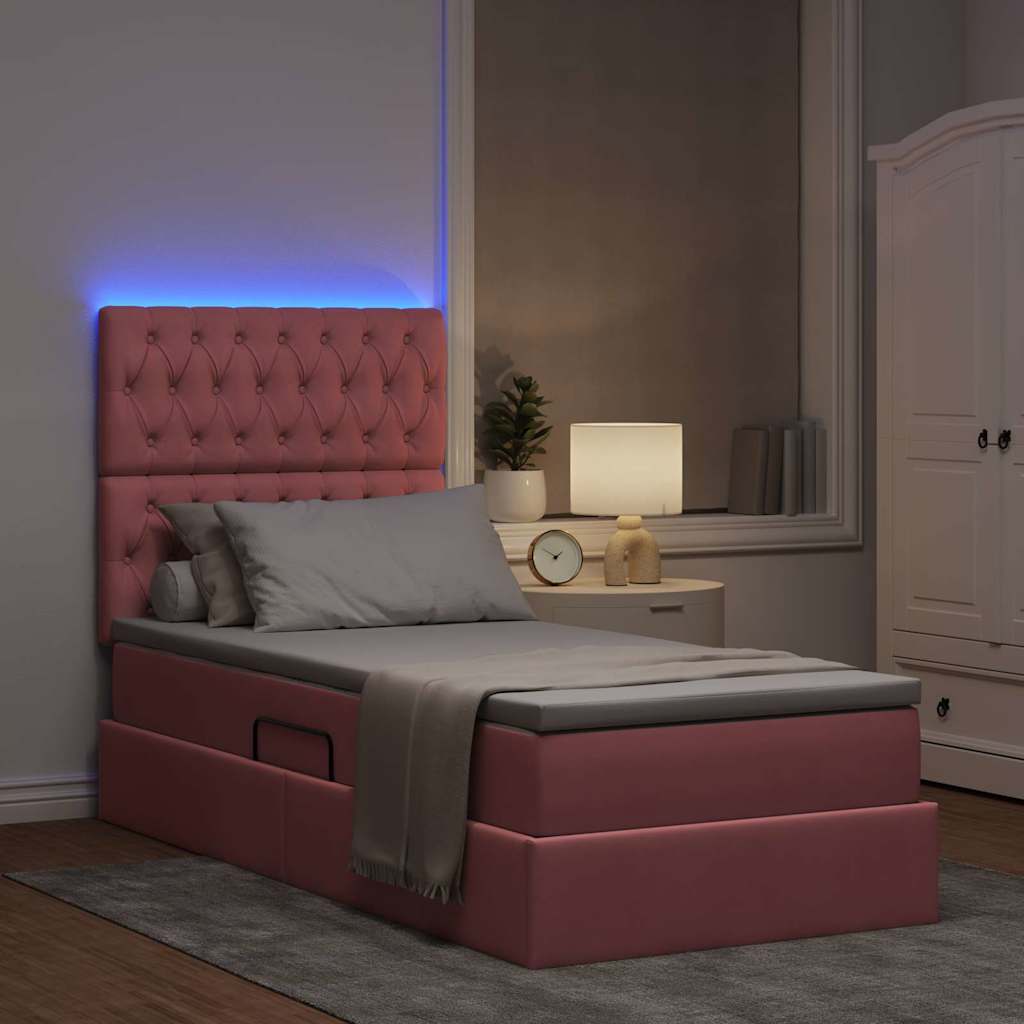vidaXL LED Κρεβάτι αποθήκευσης με στρώμα Ροζ 90 x 190 cm Βελούδο