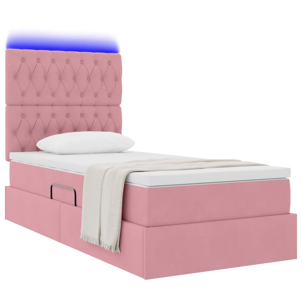 vidaXL LED Κρεβάτι αποθήκευσης με στρώμα Ροζ 90 x 190 cm Βελούδο