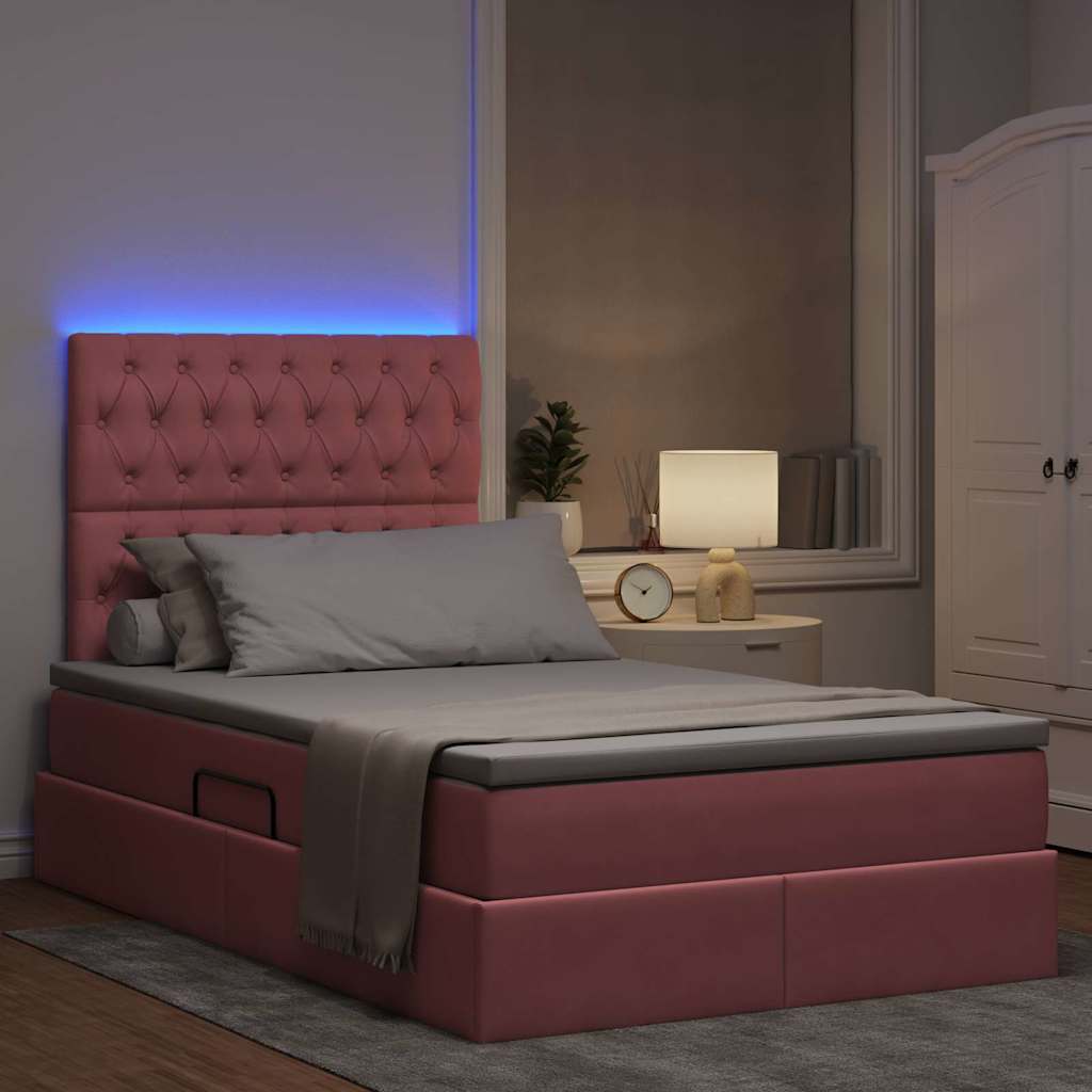 vidaXL LED Κρεβάτι αποθήκευσης με στρώμα Ροζ 120 x 200 cm Βελούδο