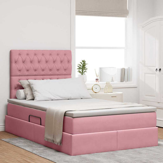 vidaXL LED Κρεβάτι αποθήκευσης με στρώμα Ροζ 120 x 200 cm Βελούδο