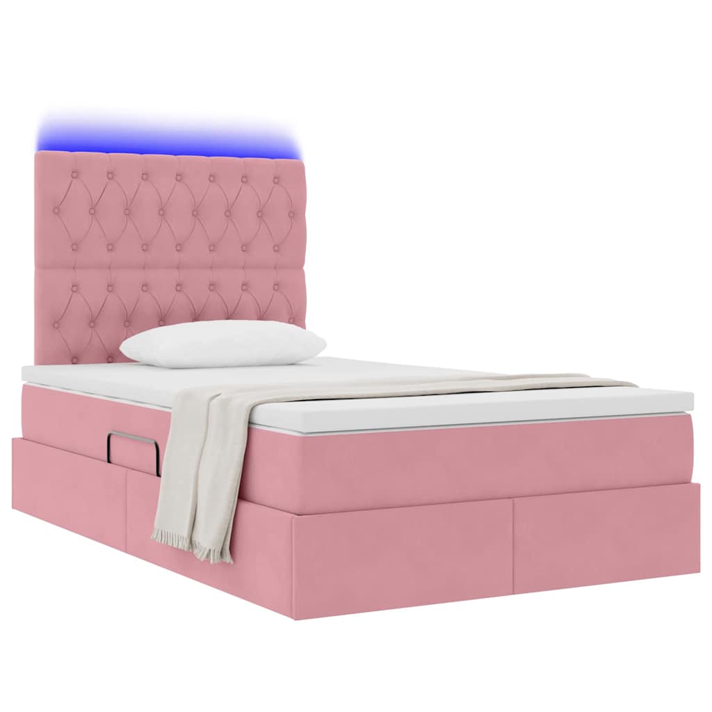 vidaXL LED Κρεβάτι αποθήκευσης με στρώμα Ροζ 120 x 200 cm Βελούδο