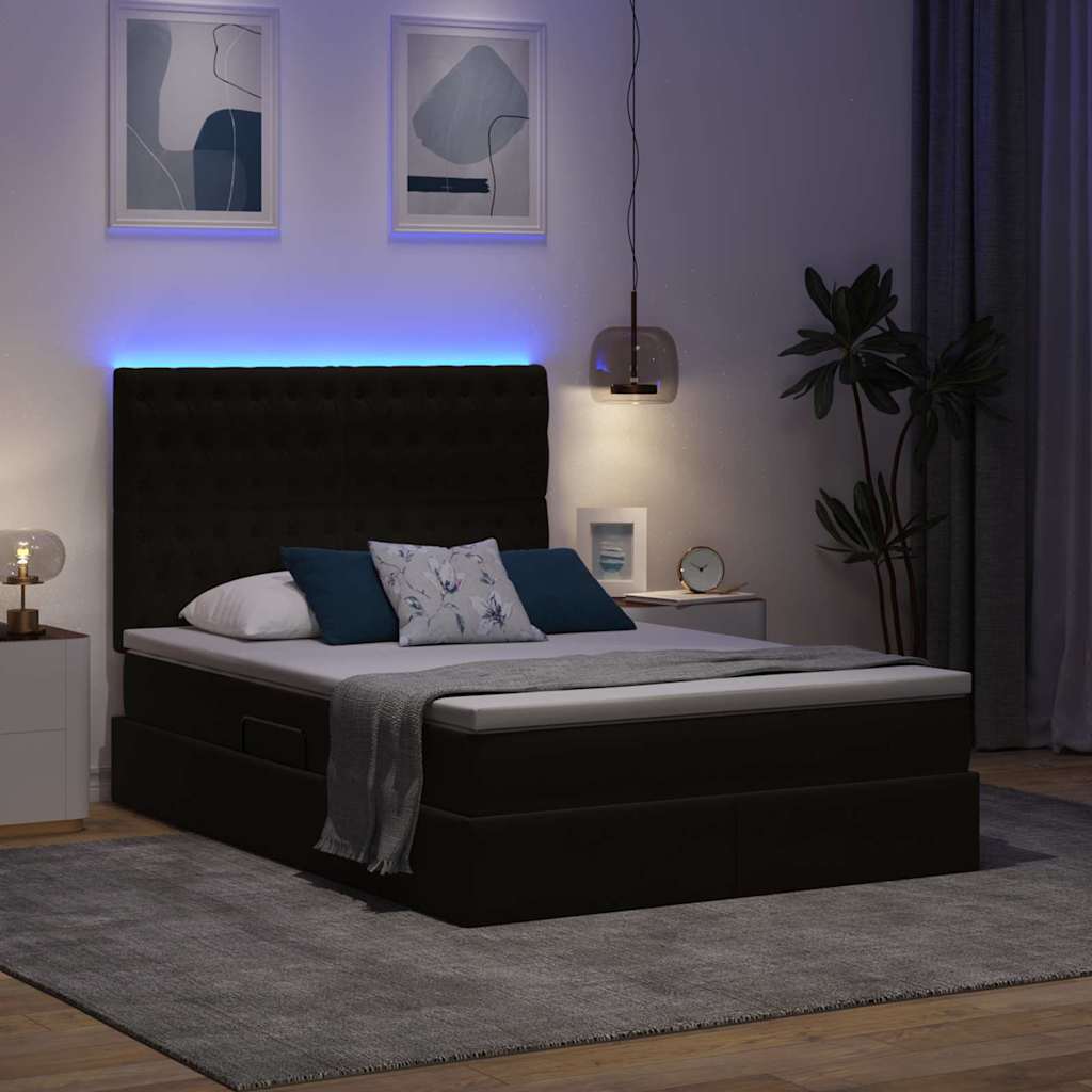 vidaXL Κρεβάτι με αποθηκευτικό χώρο και LED Μαύρο 140 x 200 cm Βελούδο