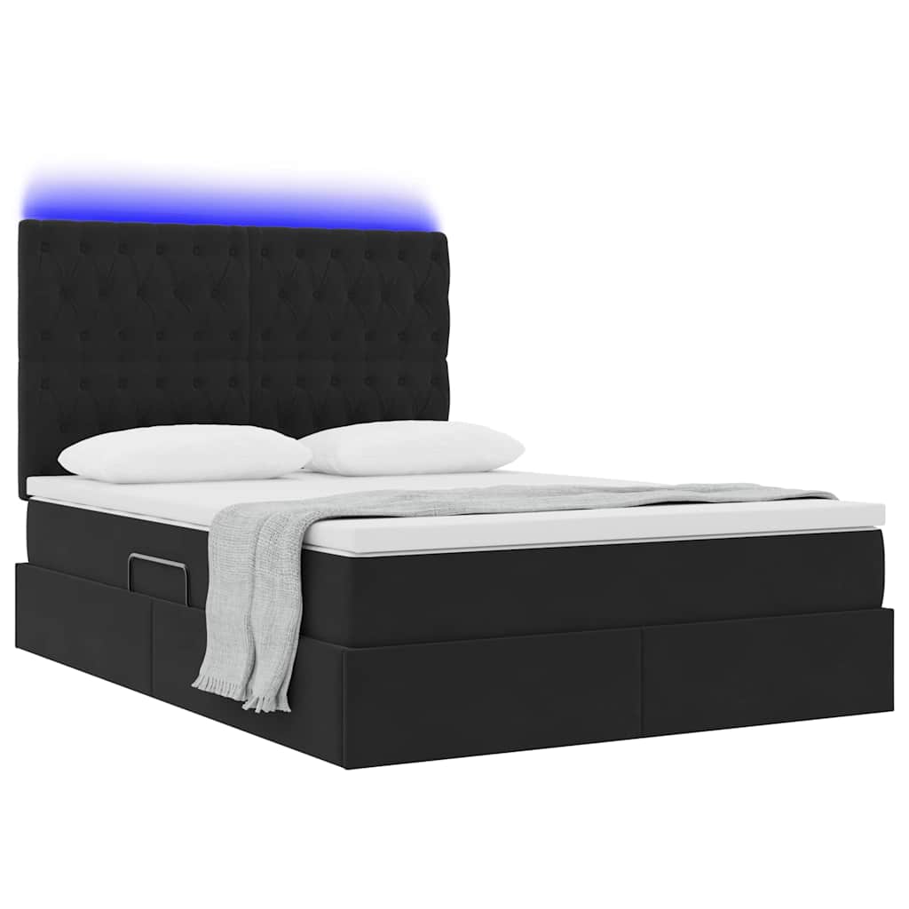 vidaXL Κρεβάτι με αποθηκευτικό χώρο και LED Μαύρο 140 x 200 cm Βελούδο