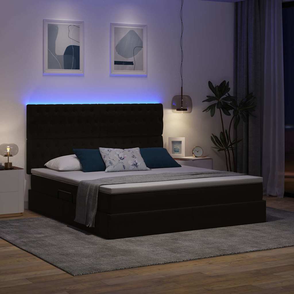vidaXL Κρεβάτι με αποθηκευτικό χώρο και LED Μαύρο 180 x 200 cm Βελούδο