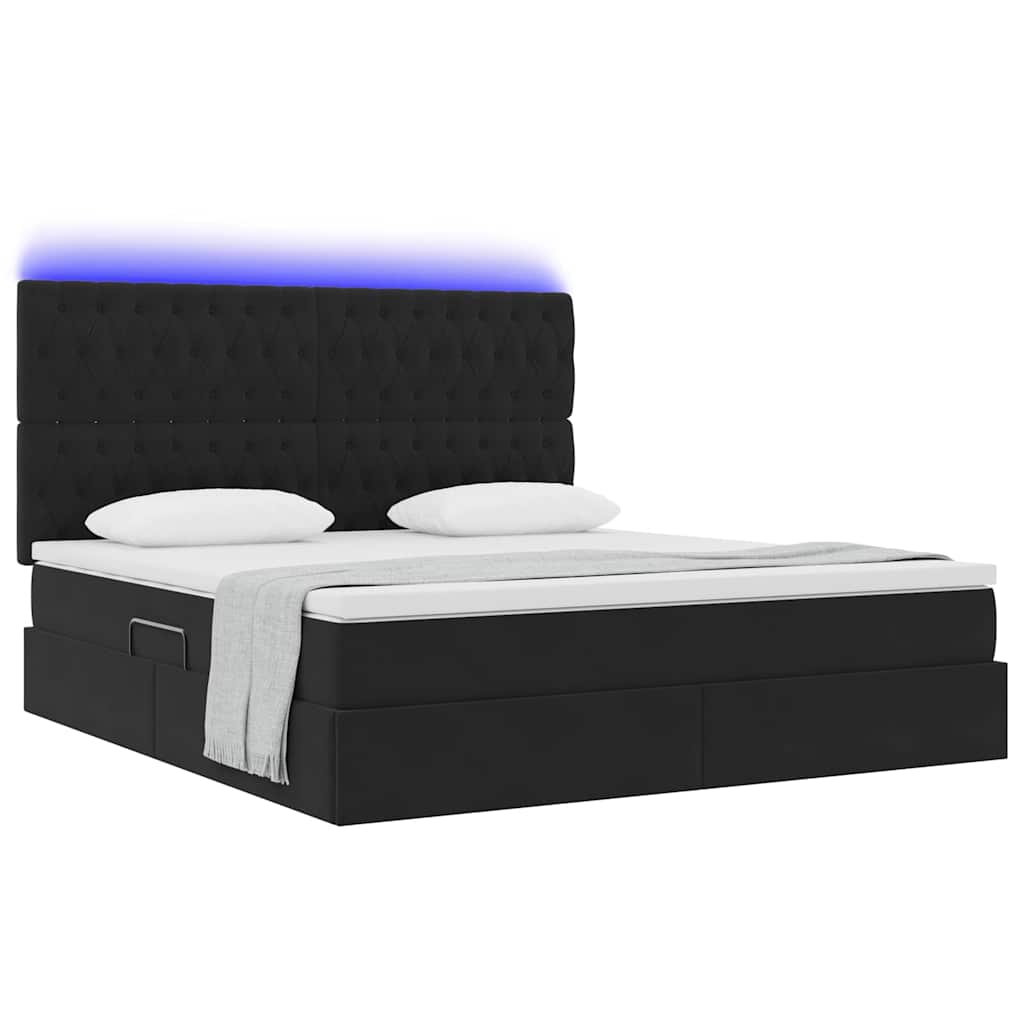 vidaXL Κρεβάτι με αποθηκευτικό χώρο και LED Μαύρο 180 x 200 cm Βελούδο