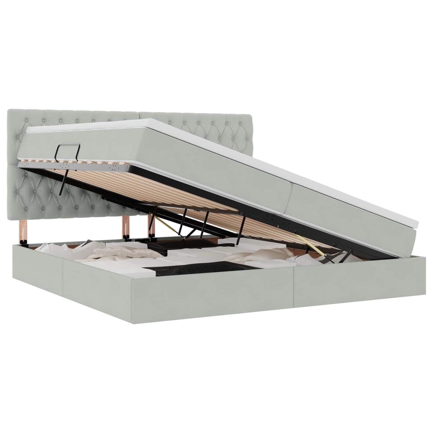 vidaXL LED Κρεβάτι αποθήκευσης με στρώμα Ανοιχτό γκρι 200 x 200 cm