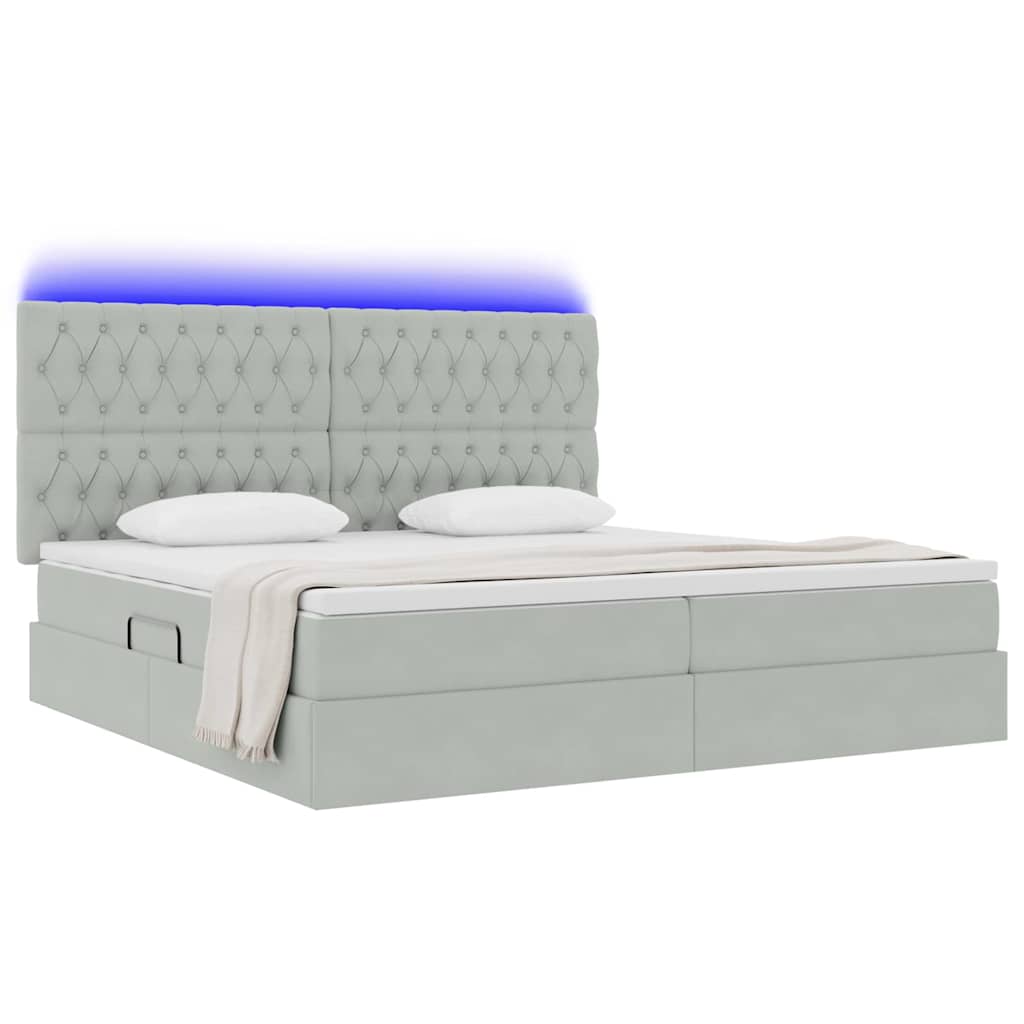 vidaXL LED Κρεβάτι αποθήκευσης με στρώμα Ανοιχτό γκρι 200 x 200 cm