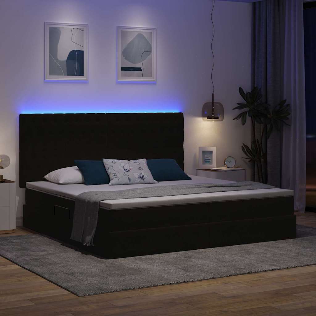 vidaXL LED Κρεβάτι αποθήκευσης με στρώμα Μαύρο 200 x 200 cm Βελούδο