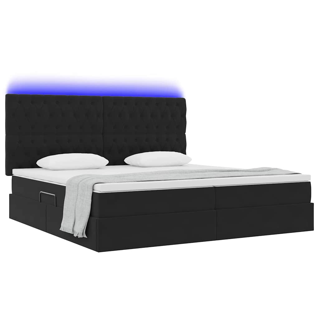 vidaXL LED Κρεβάτι αποθήκευσης με στρώμα Μαύρο 200 x 200 cm Βελούδο