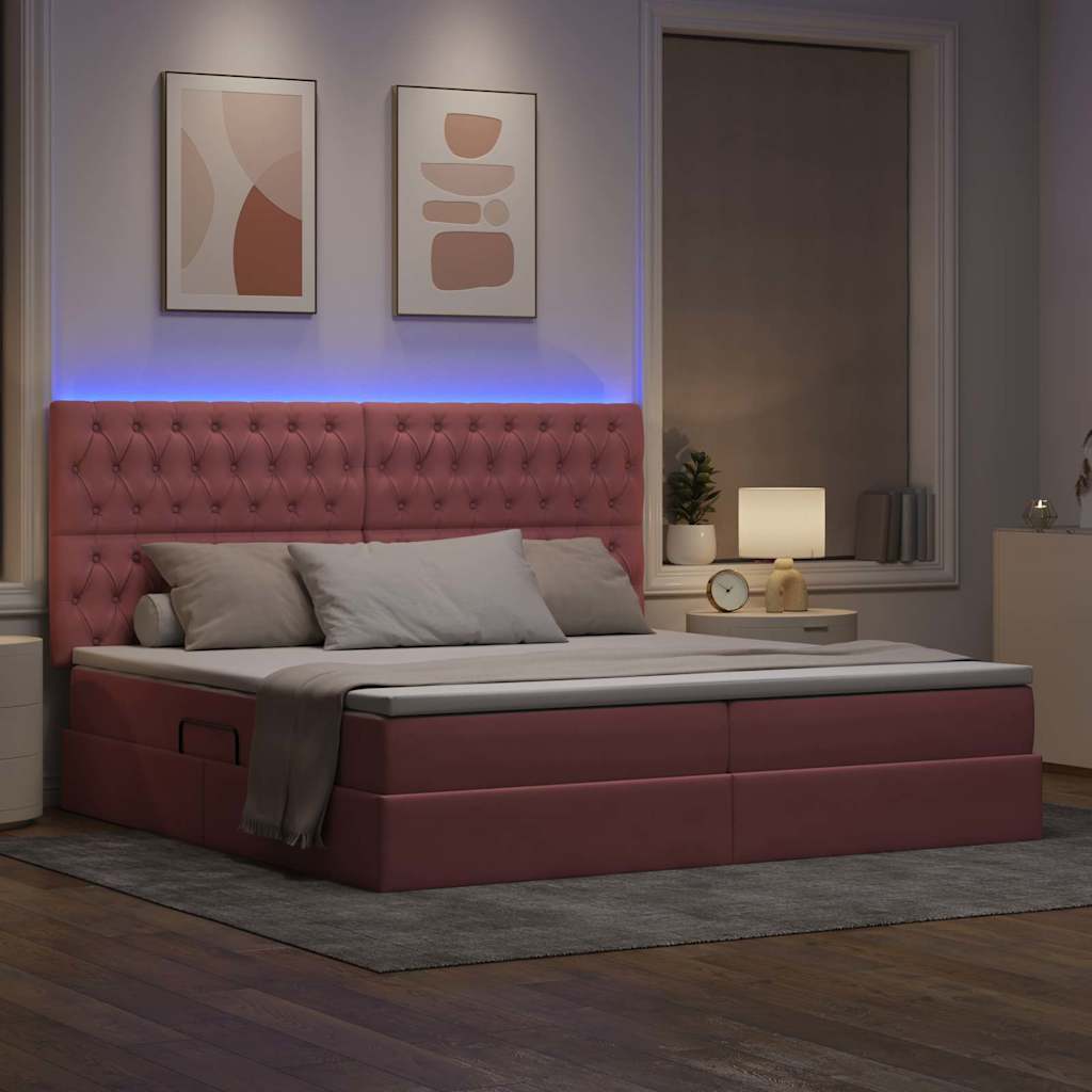 vidaXL LED Κρεβάτι αποθήκευσης με στρώμα Ροζ 200 x 200 cm Βελούδο