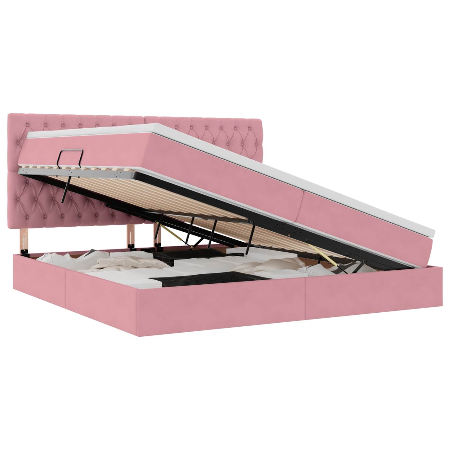 vidaXL LED Κρεβάτι αποθήκευσης με στρώμα Ροζ 200 x 200 cm Βελούδο