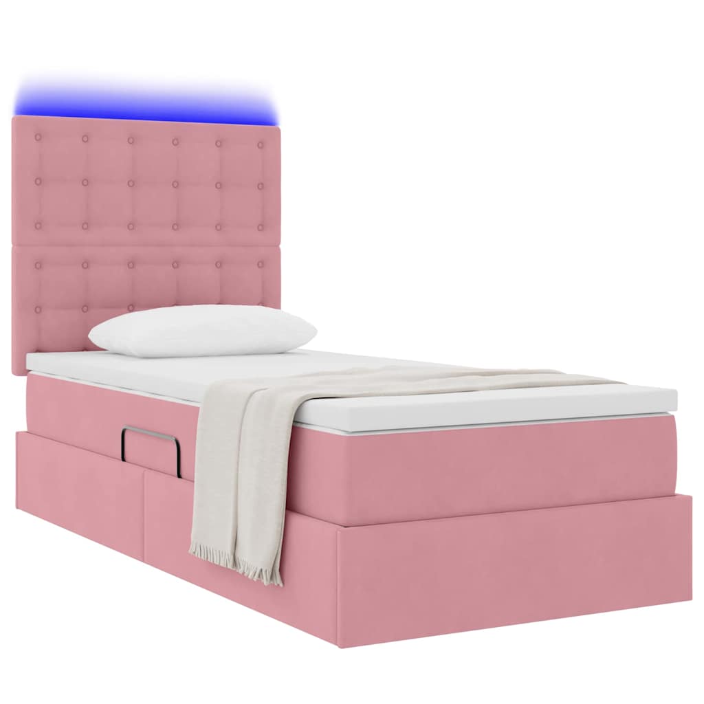 vidaXL LED Κρεβάτι αποθήκευσης με στρώμα Ροζ 90 x 190 cm Βελούδο
