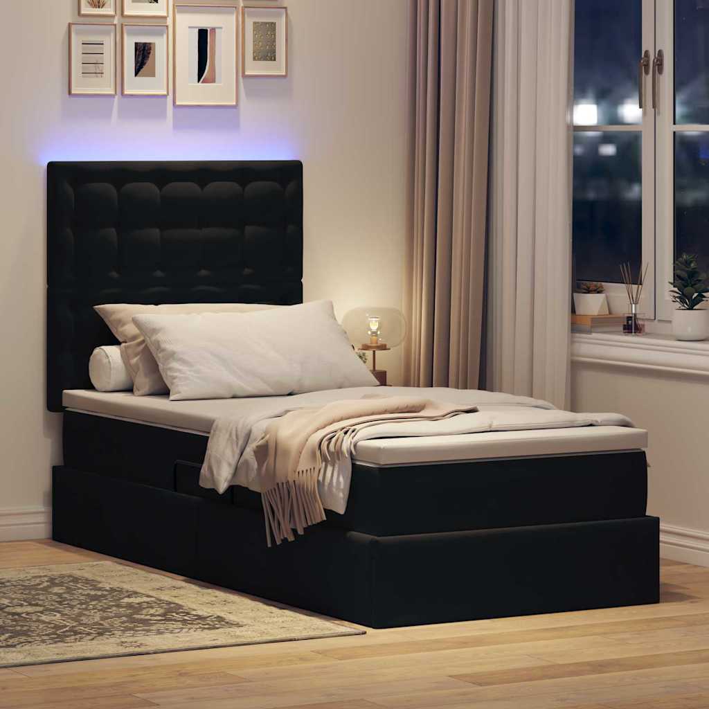 vidaXL Κρεβάτι με αποθηκευτικό χώρο και LED Μαύρο 100 x 200 cm Βελούδο