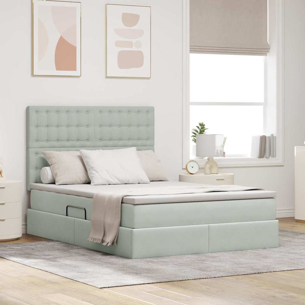 vidaXL Κρεβάτι με αποθηκευτικό χώρο και LED Ανοιχτό γκρι 140 x 190 cm