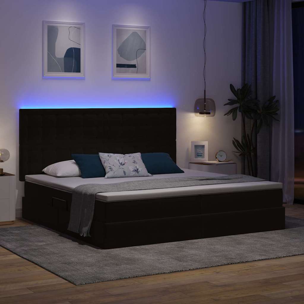 vidaXL Κρεβάτι με αποθηκευτικό χώρο και LED Μαύρο 200 x 200 cm Βελούδο