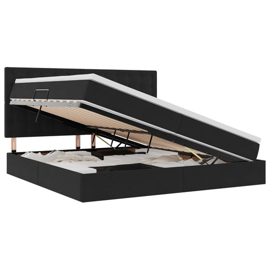 vidaXL LED Κρεβάτι αποθήκευσης με στρώμα Μαύρο 200 x 200 cm Βελούδο