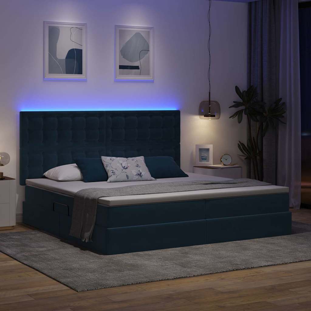 vidaXL LED Κρεβάτι αποθήκευσης με στρώμα Σκούρο Μπλε 200 x 200 cm