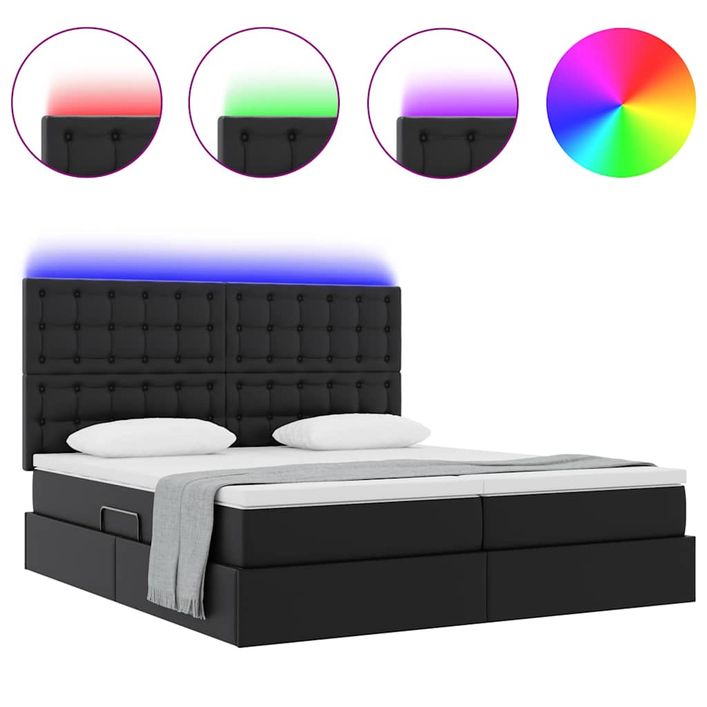 vidaXL Κρεβάτι με αποθηκευτικό χώρο και LED Μαύρο 180 x 200 cm
