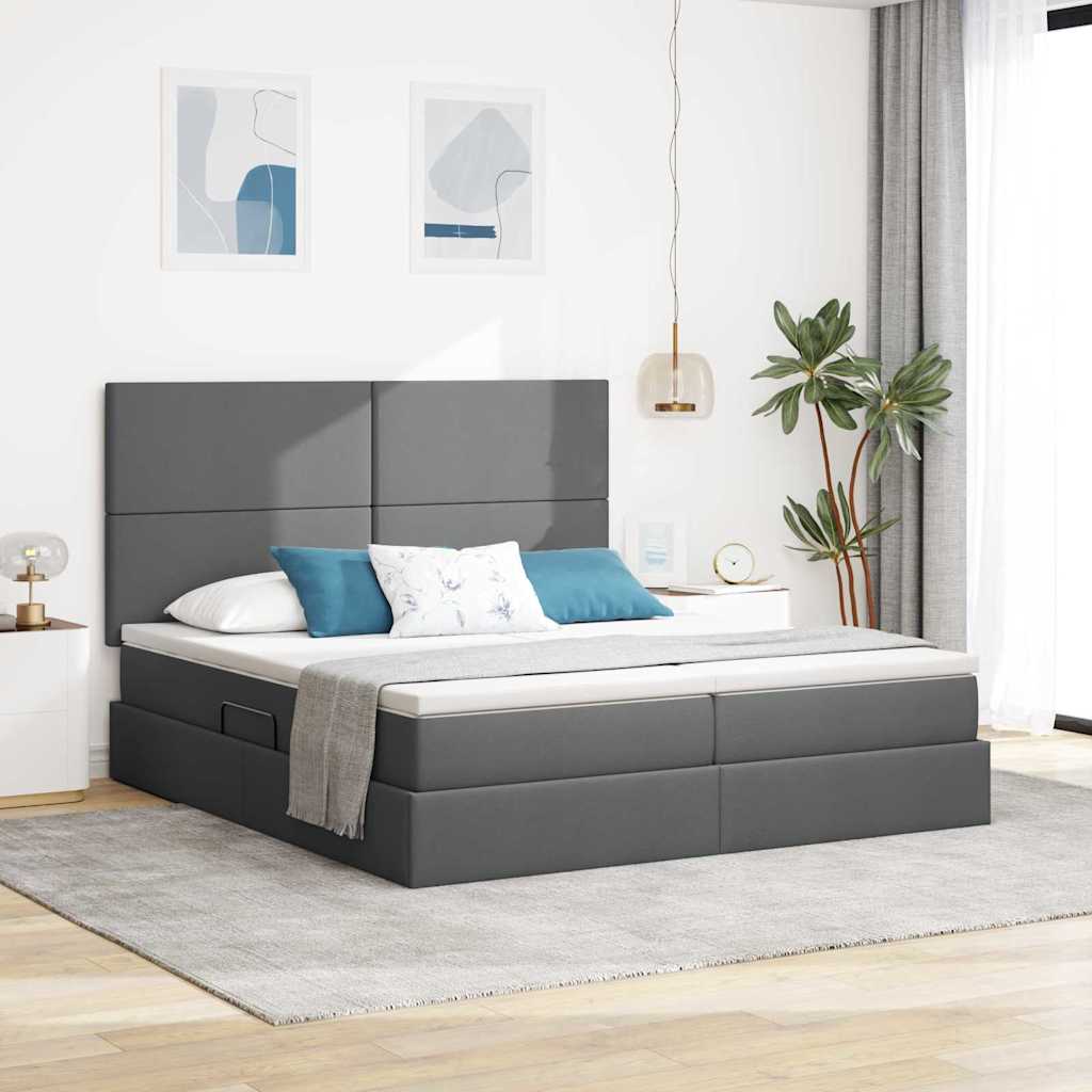 vidaXL Κρεβάτι με φώτα λωρίδας LED Σκούρο Γκρι 180 x 200 cm ύφασμα