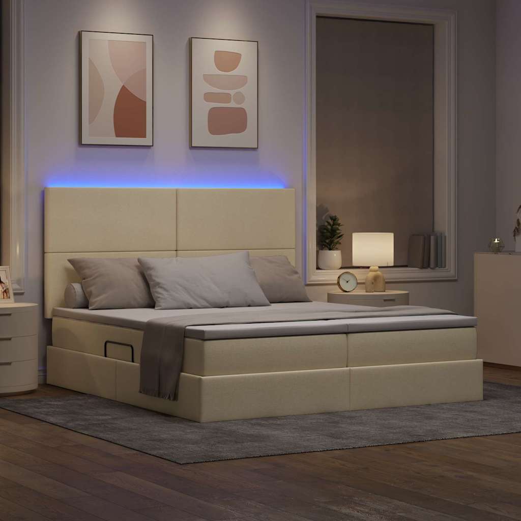 vidaXL LED Κρεβάτι αποθήκευσης με στρώμα Κρέμ 180 x 200 cm Ύφασμα