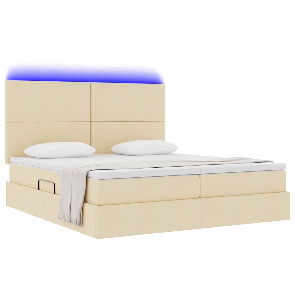 vidaXL LED Κρεβάτι αποθήκευσης με στρώμα Κρέμ 180 x 200 cm Ύφασμα