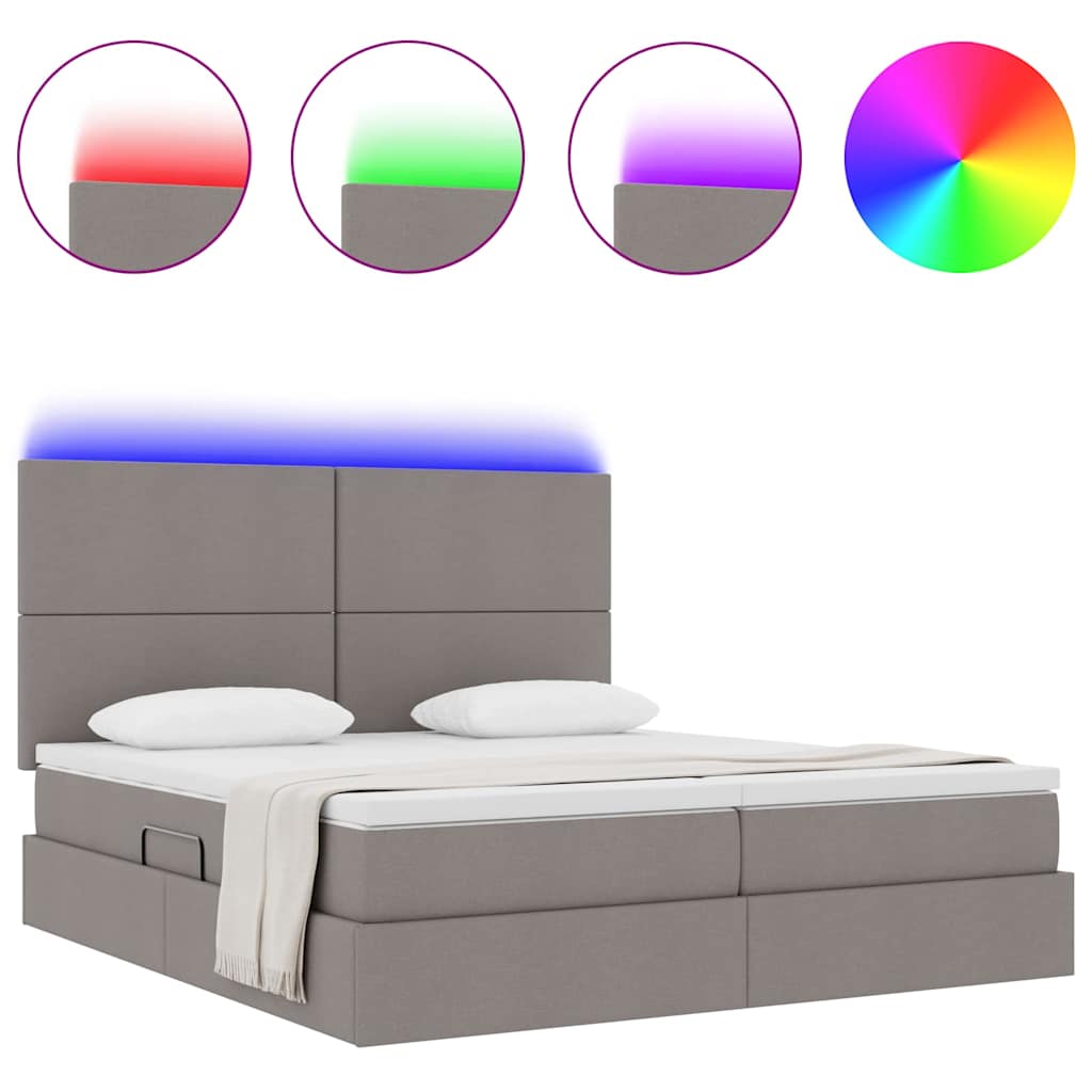 vidaXL LED Κρεβάτι αποθήκευσης με στρώμα Taupe 200 x 200 cm Ύφασμα