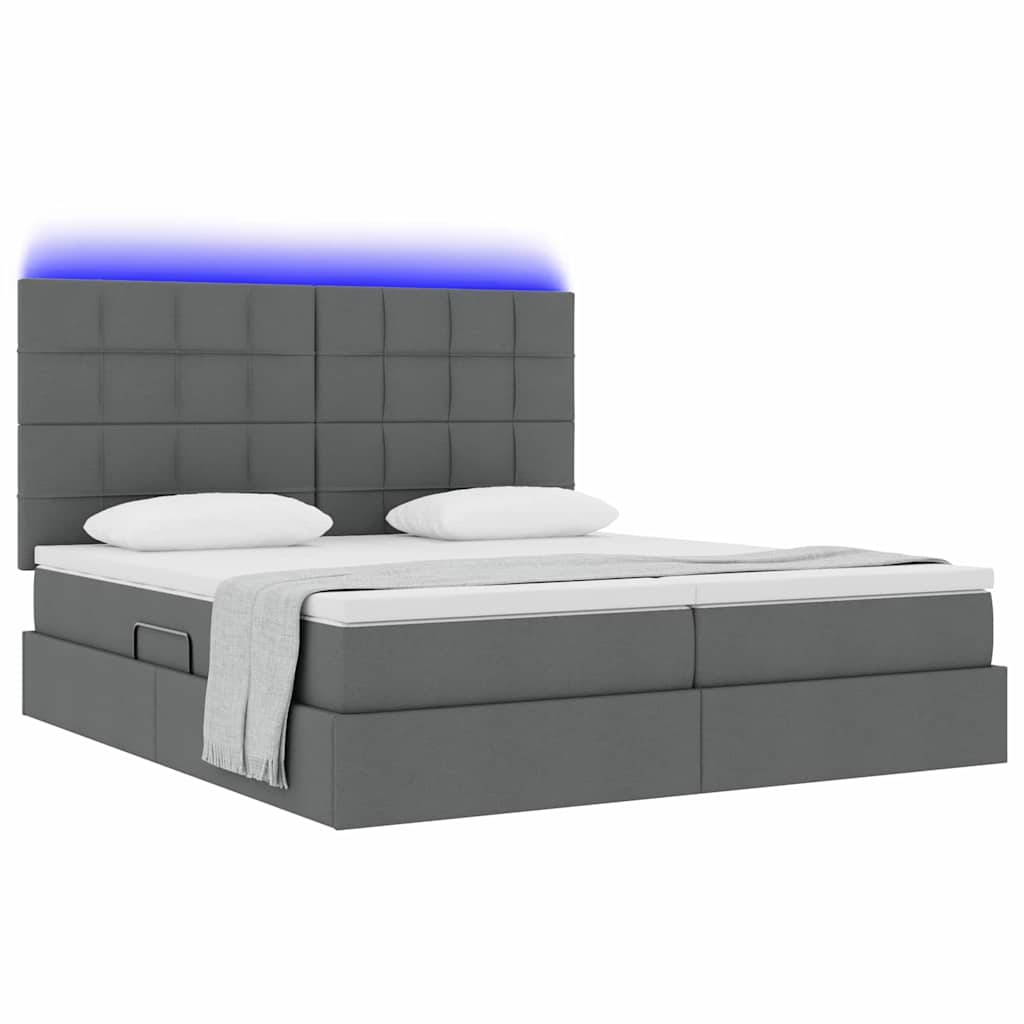 vidaXL Κρεβάτι με φώτα λωρίδας LED Σκούρο Γκρι 180 x 200 cm ύφασμα