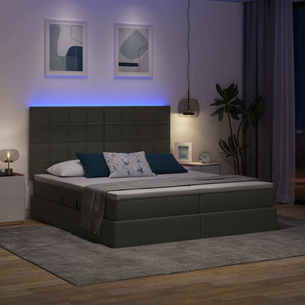 vidaXL Κρεβάτι με φώτα λωρίδας LED Σκούρο Γκρι 200 x 200 cm ύφασμα