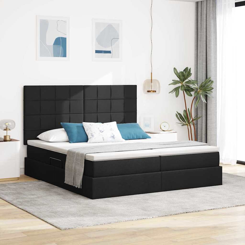 vidaXL Κρεβάτι με LED ταινίες φωτός Μαύρο 200 x 200 cm ύφασμα