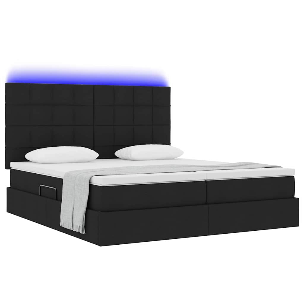 vidaXL Κρεβάτι με LED ταινίες φωτός Μαύρο 200 x 200 cm ύφασμα