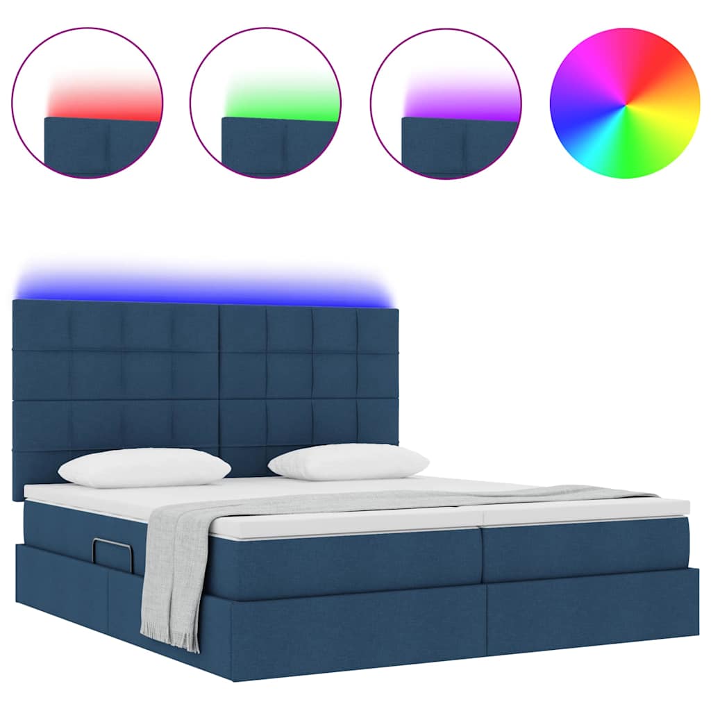 vidaXL LED Κρεβάτι αποθήκευσης με στρώμα Μπλε 200 x 200 cm Ύφασμα