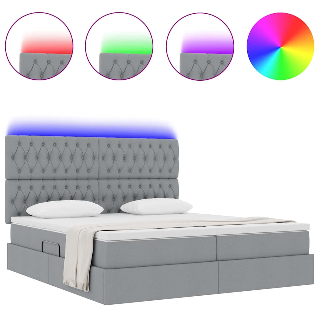 vidaXL Κρεβάτι με φώτα λωρίδας LED Ανοιχτό γκρι 180 x 200 cm ύφασμα