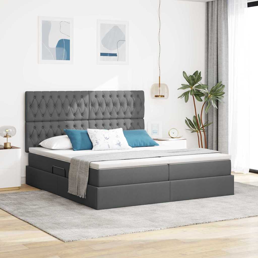 vidaXL Κρεβάτι με φώτα λωρίδας LED Σκούρο Γκρι 200 x 200 cm ύφασμα