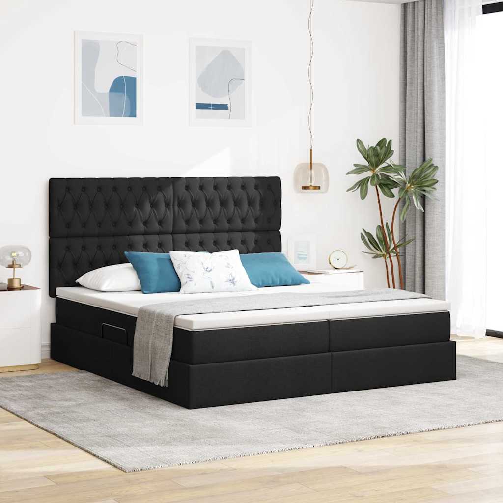 vidaXL Κρεβάτι με φώτα λωρίδας LED Μαύρο 200 x 200 cm ύφασμα