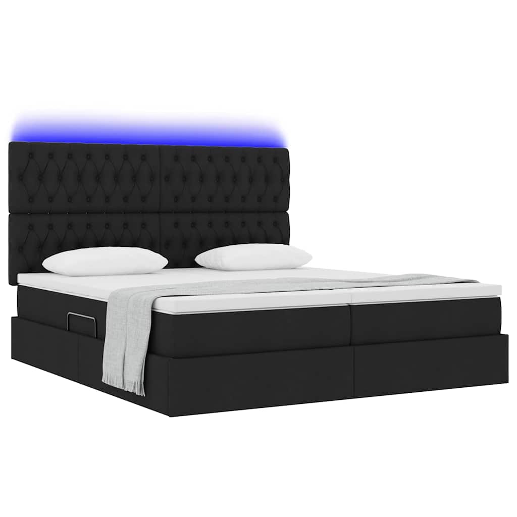 vidaXL Κρεβάτι με φώτα λωρίδας LED Μαύρο 200 x 200 cm ύφασμα