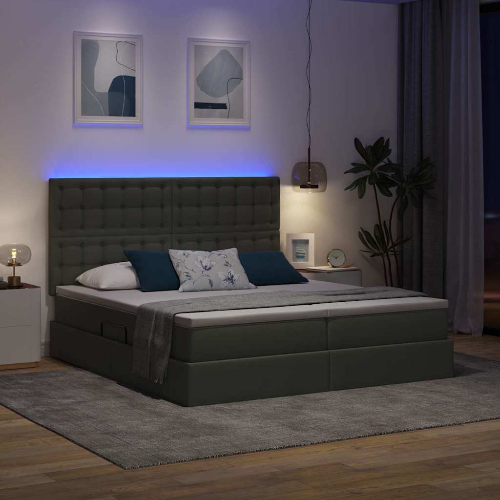 vidaXL Κρεβάτι με φώτα λωρίδας LED Σκούρο Γκρι 180 x 200 cm ύφασμα